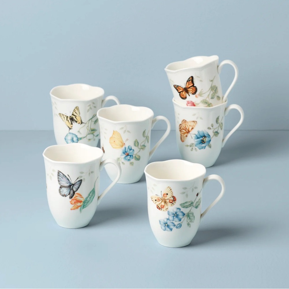NEW - Lenox Butterfly Meadows Mug Set - 6 Pieces - NIB